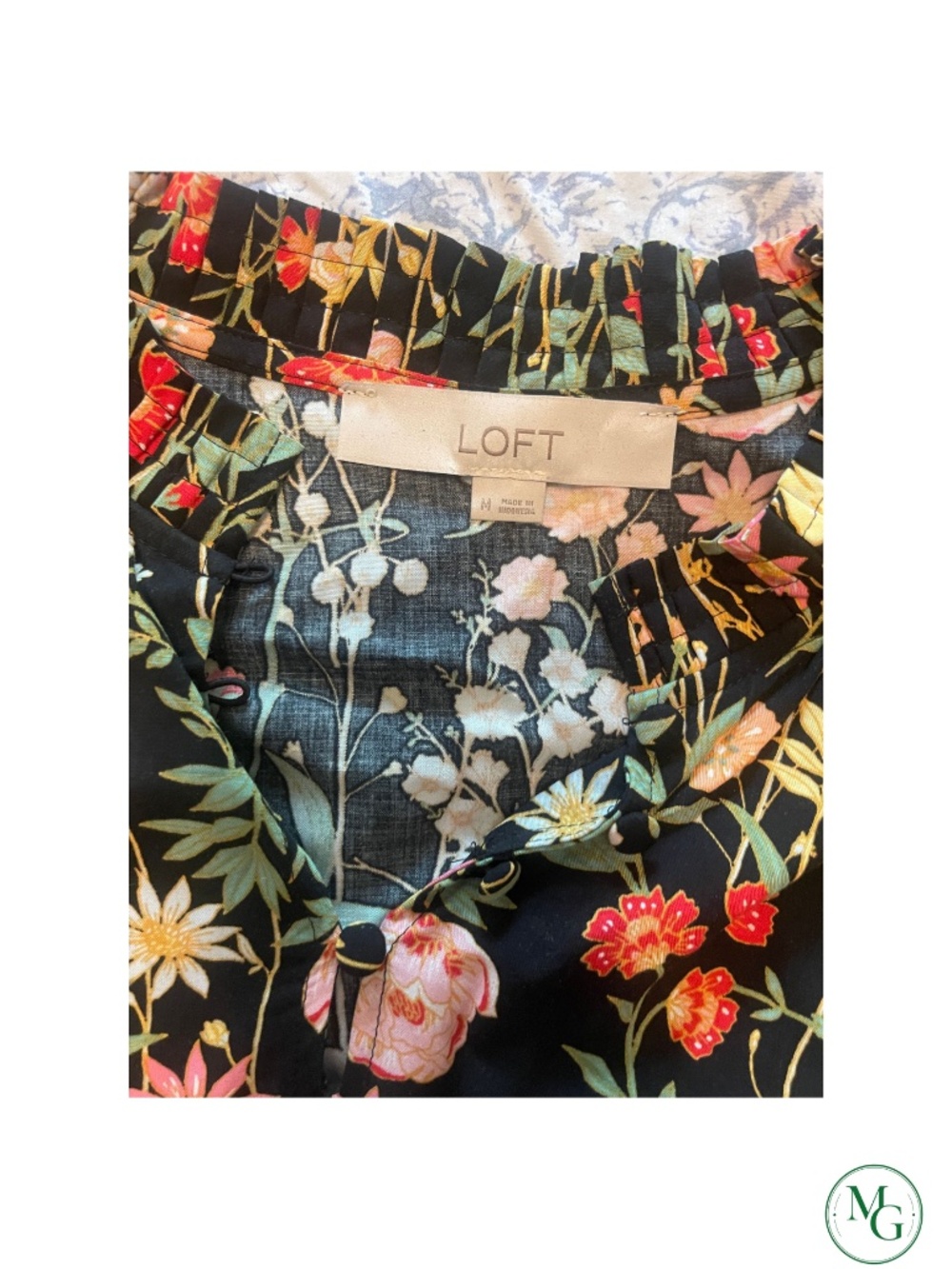 LOFT Wildflower Botanical Print Ruffle Collar Mini Dress Size M - Picture 3 of 4